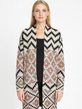 debut Black & Cream Aztec Open-Front Cardigan